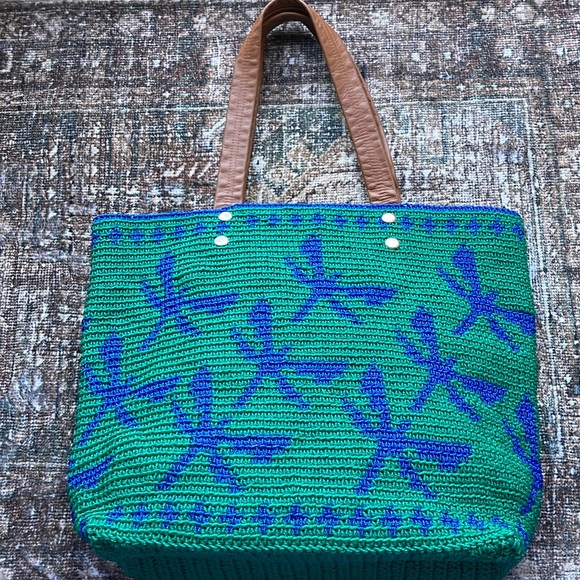 Handbags - Blue Green Woven Tote Bag | Beach Shoulder Bag Boho Summer Market Purse